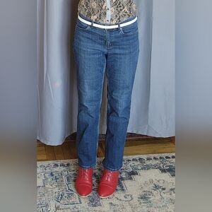Duluth Blue Denim Jeans with Red Plaid Cuff